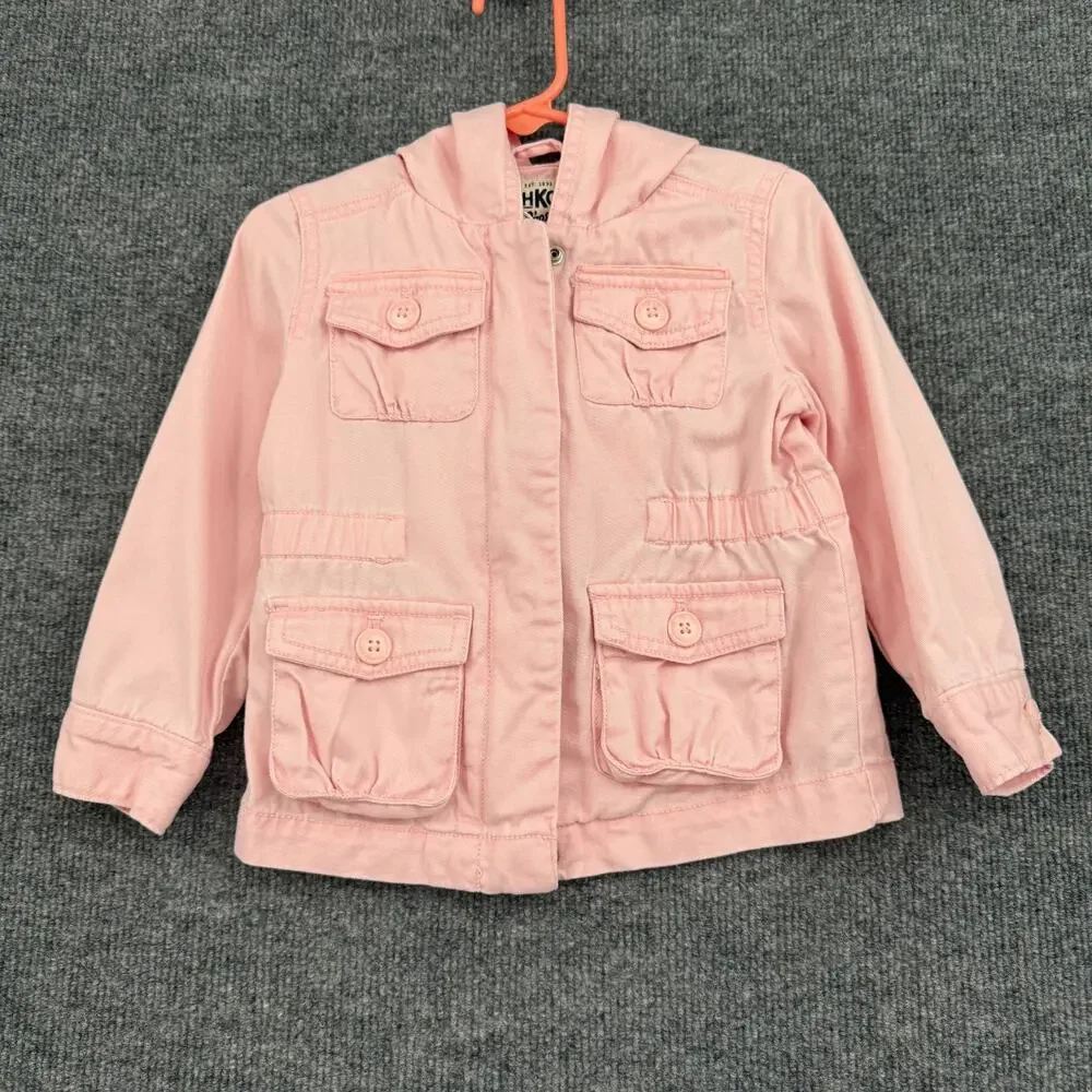 Osh Kosh Girls Cotton Anorak Jacket Size 2T Pink Lightweight Unlined Hooded